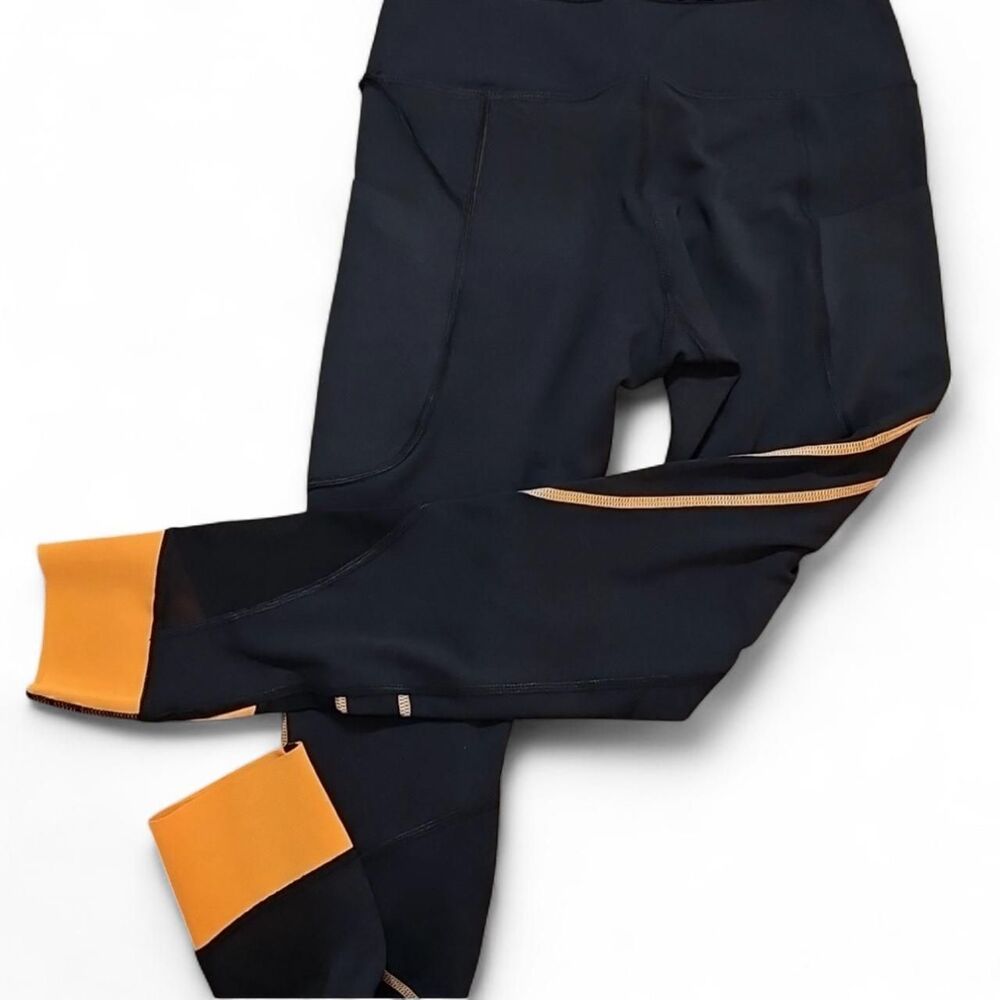 Zyia Active Black Orange Mesh Leggings Women’s 8-10 Pocket Athletic Workou
